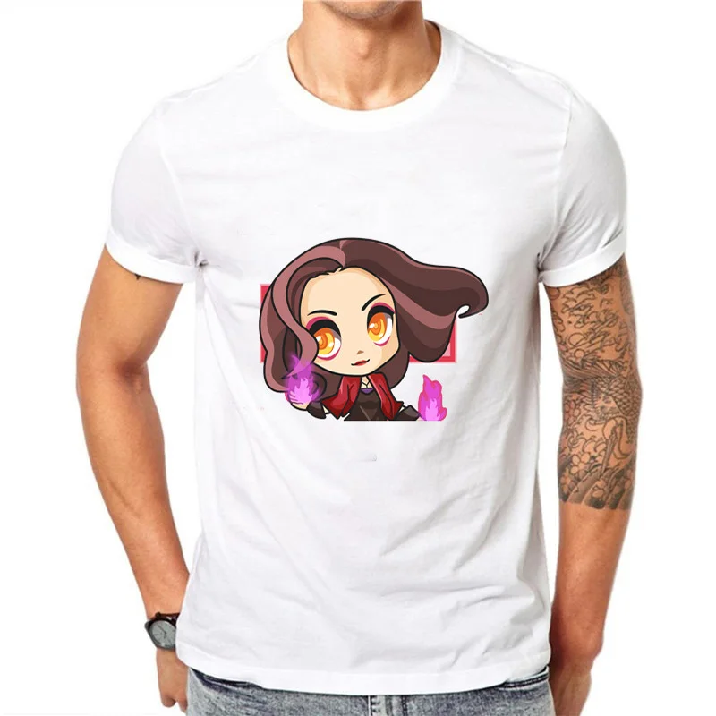 

Marvel The Avengers Scarlet Witch Captain America Q Version Cute Cartoon Printed Casual Short Sleeve T-shirt Tops Men Clothes