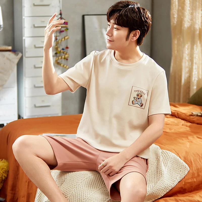 Пижама женская с коротким рукавом и медведем хлопок |