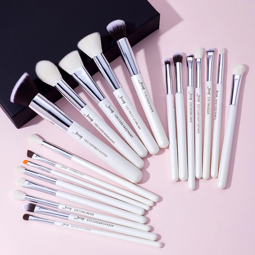 Jessup перламутровые белые/Серебристые Профессиональные кисти для макияжа набор