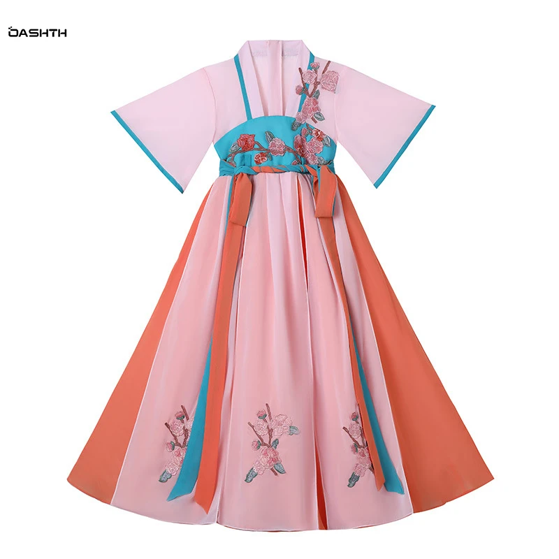 

Детская одежда OASHTH, летняя новая юбка ханьфу в старинном стиле для девочек, детское платье с коротким рукавом в китайском стиле