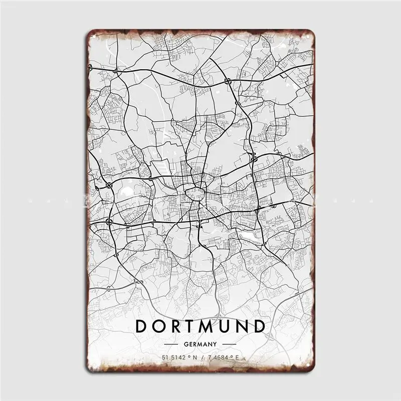 

Dortmund City Map White Metal Plaque Poster Garage Club Wall Decor Cinema Kitchen Create Tin Sign Poster