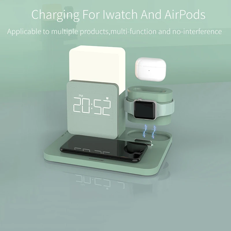 wholesale 6 in 1 mobile phone watch wireless charger stand digital alarm clock led desk lamp wireless charger free global shipping