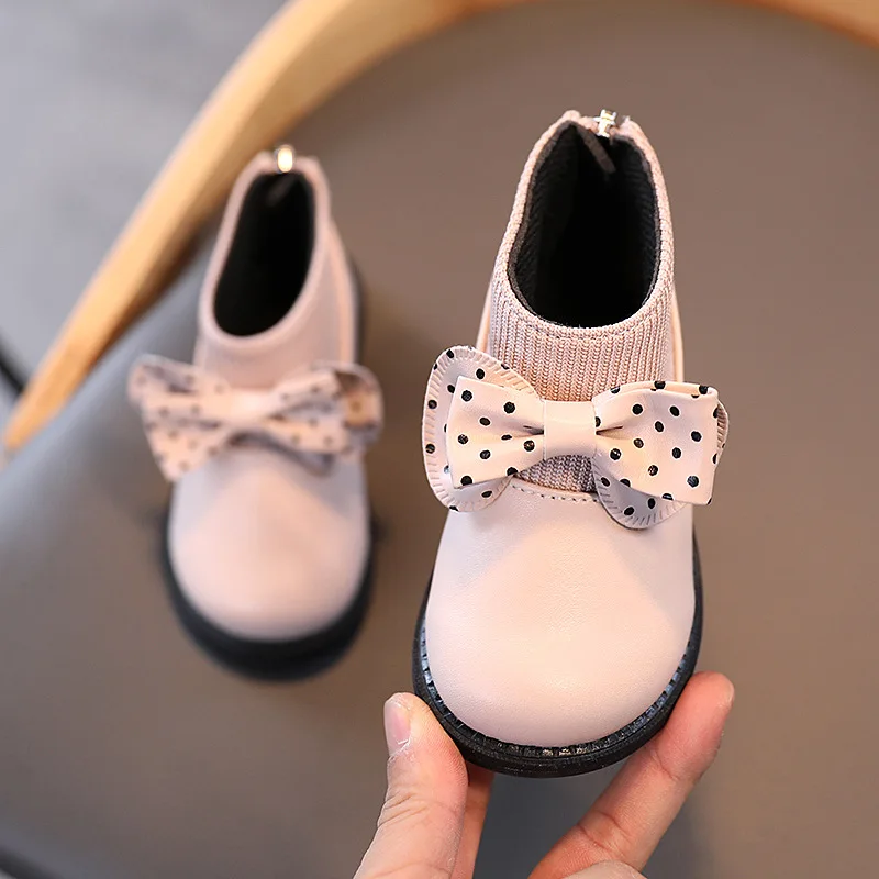 Botas de estilo Chelsea con lazo para ni&ntilde;a, botines impermeables con cremallera en la parte trasera del tobillo, moda de invierno-3