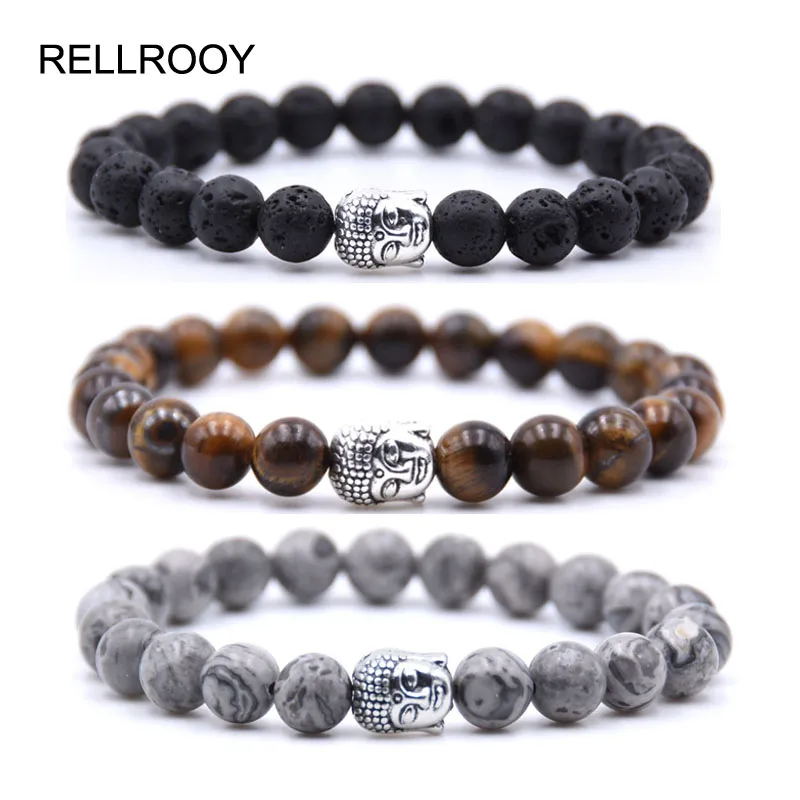 Бусиной 8 мм Будда Браслеты для женщин и мужчин черный лавовый браслет ювелирные