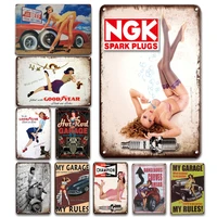 ngk spark plugs tin sign vintage champion sticker metal plate garage painting wall decor plaque pin up poster room decoration