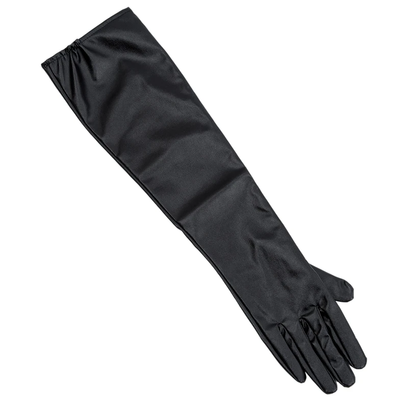 

Women's/Ladies' Long Soft Artificial Leather Gloves--Black