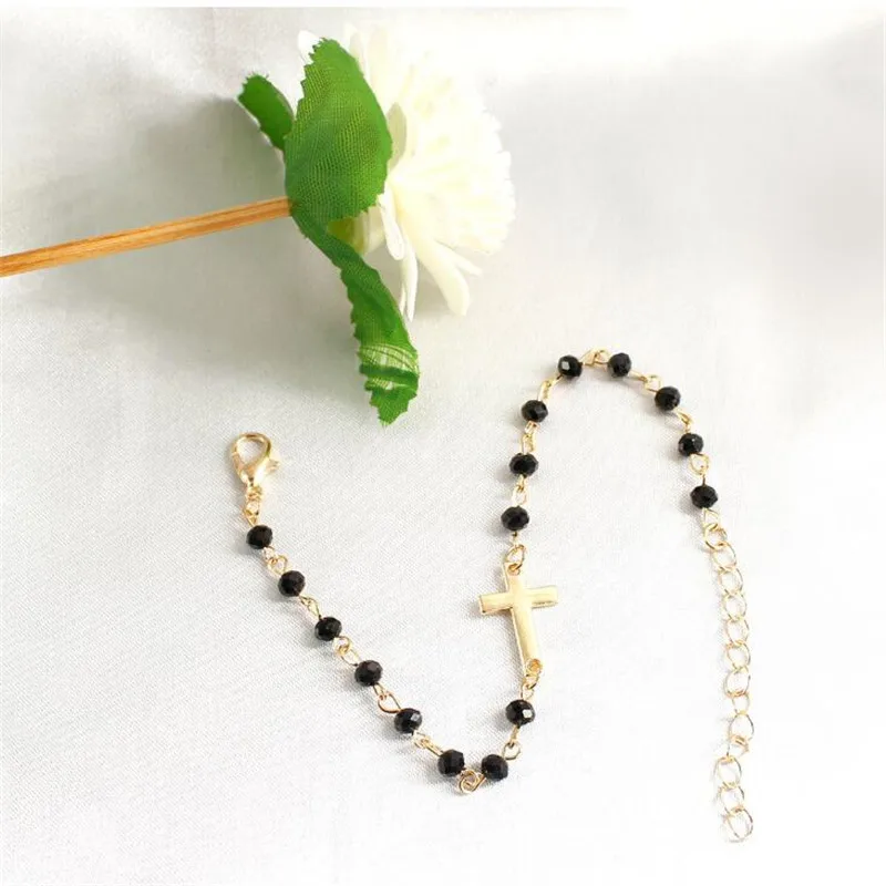 Женский браслет-цепочка с бусинами черный браслет золотого цвета из полимера