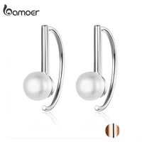 bamoer silver 925 jewelry earrings big circle geometric stud earrings for women shell pearl earings female korea jewelry sce604