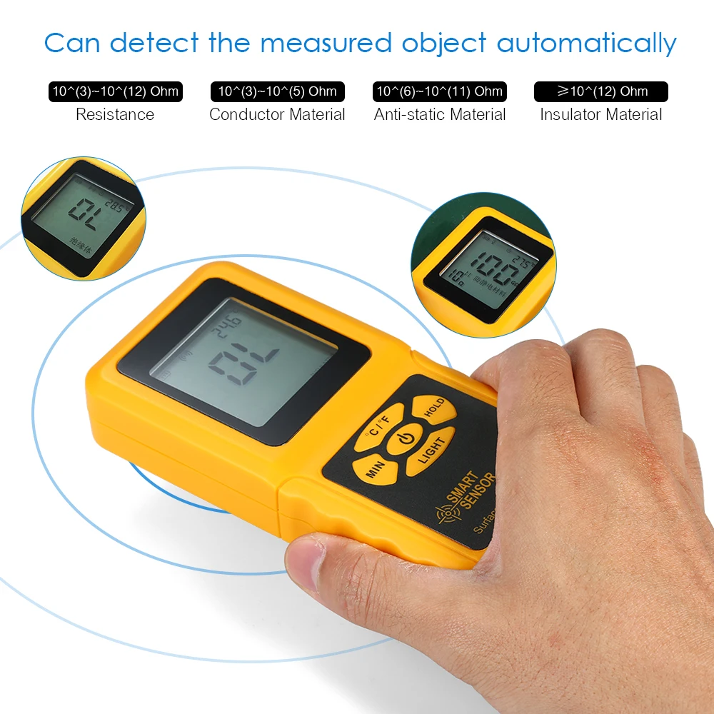 SMART SENSOR Handheld LCD Surface Resistance Meter Tester with Temperature Measurement and Data Holding Function | Инструменты