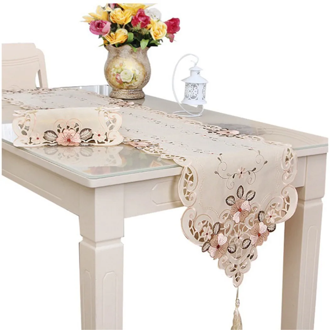 

1 X Table Runner 40*249cm Tovaglia Antimacchia Lace Embroidered Doilies Floral Table Runners Holiday Wedding Party Decor
