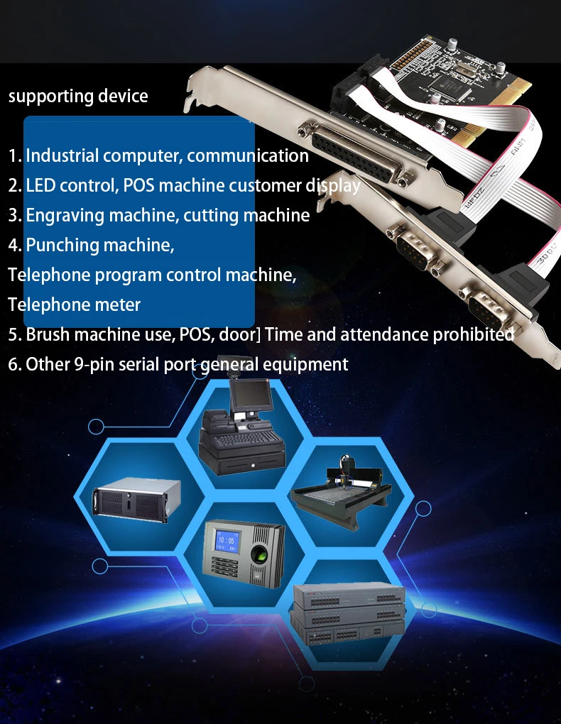 Двойной последовательный COM DB9 RS232 и параллельный порт принтера LPT DB25 в PCI адаптер