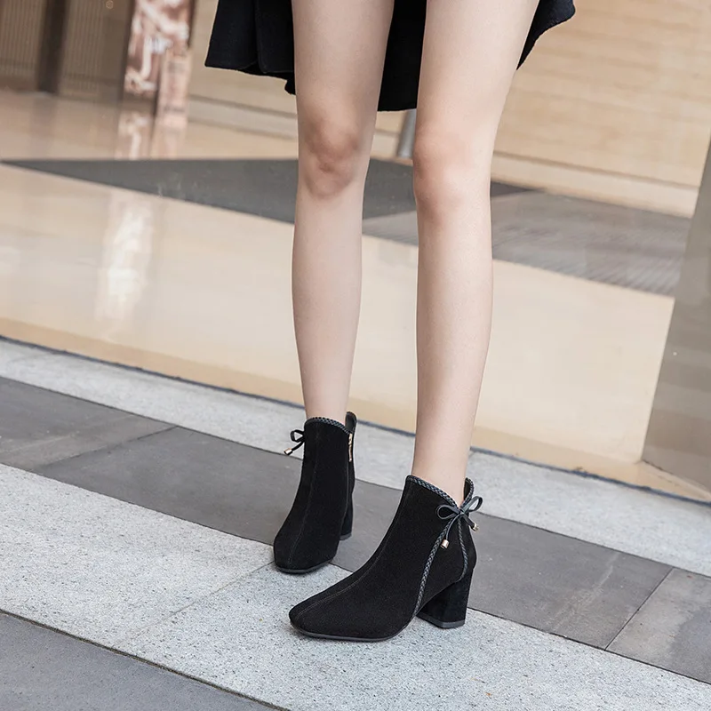 Модные новые женские ботинки до щиколотки высокие Винтажные с квадратным носком