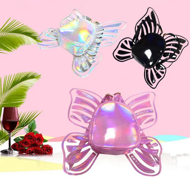 Детские школьные ранцы для девочек рюкзаки с голографическим Рисунком бабочки