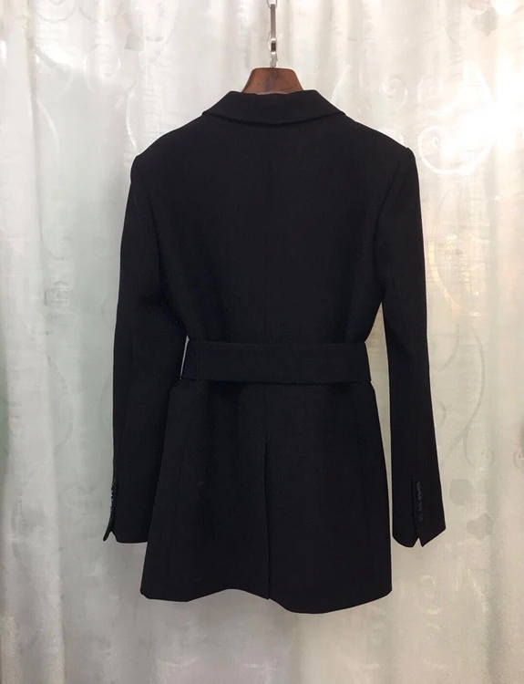 

2020 autumn and winter new fashion women's lapel double-breasted decorative lace-up knotted waist long-sleeved jacket 1017