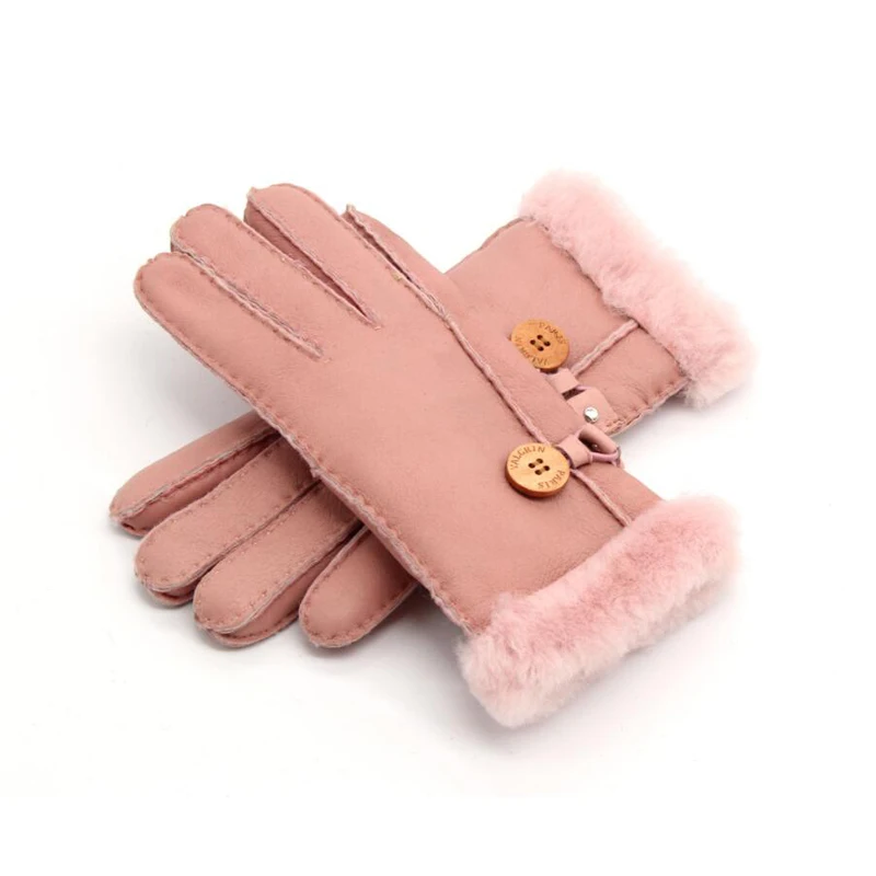 100% Real Sheep Fur Winter Warm Gloves for Women Genuine Leather Fur Gloves Female Thickened Mittens Workout Guantes