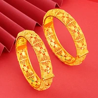 brass plated 24k gold bracelet female new style sand gold brushed hollow bracelet fashion wedding jewelry
