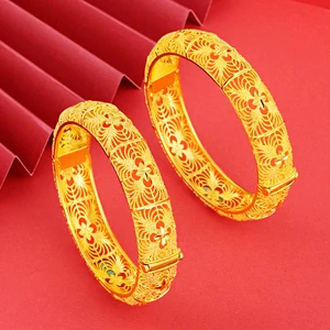 Brass plated 24K gold bracelet female new style sand gold brushed hollow bracelet fashion wedding jewelry