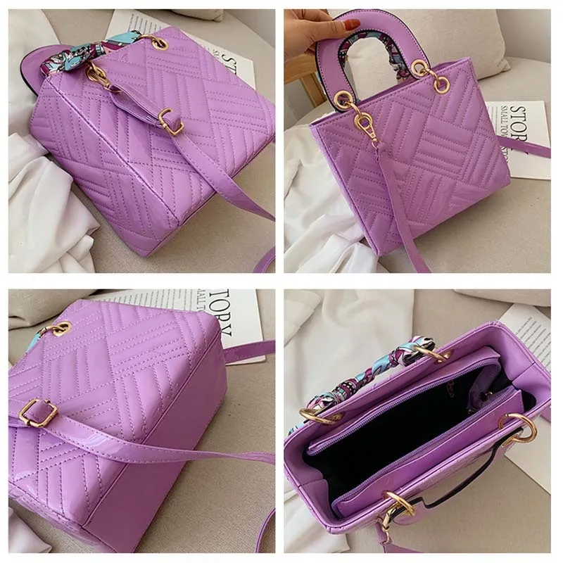 

Women's Bags Luxury Brand Crossbody Handbag Fashion Quality PU Leather Silk Scarves Square Satchels Lady Shoulder Top-Handle Bag