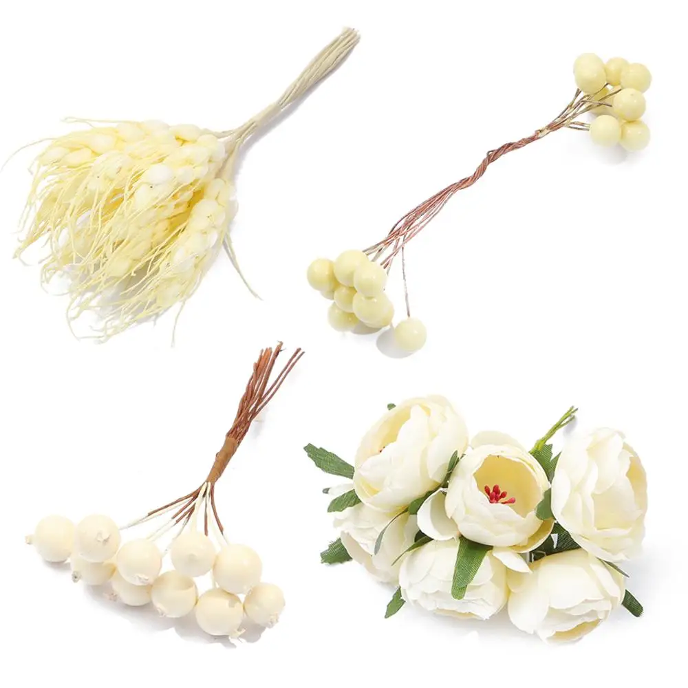 Multiple Styles Mixed Beige Artificial Flower Cherry Stamen Berries Bundle for Wedding Home Decoration DIY Garland Headdress | Дом и сад