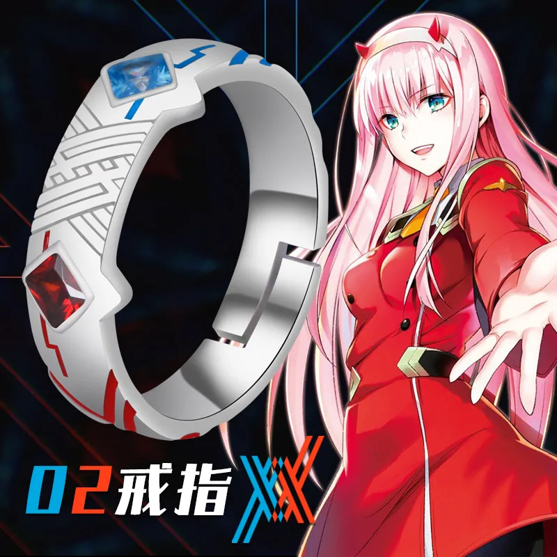 Anime Darling in the franxx ZERO TWO 02 925 Sterling Silver Ring Jewelry Adjustable Unisex Cosplay Xmas Gift |