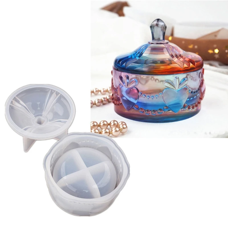 

2 Styles Box Resin Mold with Lids DIY Trinket Storage Jewelry Jar Silicone Mold