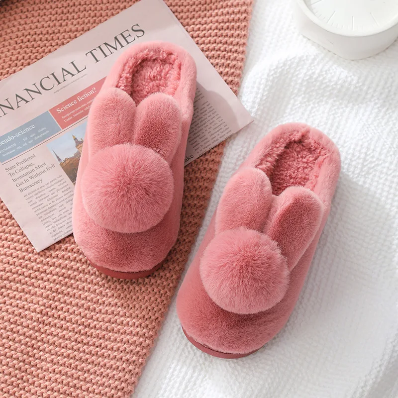

Cartoon Women Home Slippers Rabbit Ears Slip On Soft Soled Winter Warm House Shoes Ladies Indoor Outdoor Fur Footwear MTX103