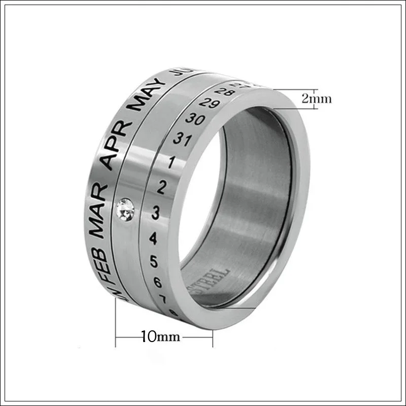 Кольца мужские из нержавеющей стали 316L с календарем и надписью|ring for|rings for menparty ring