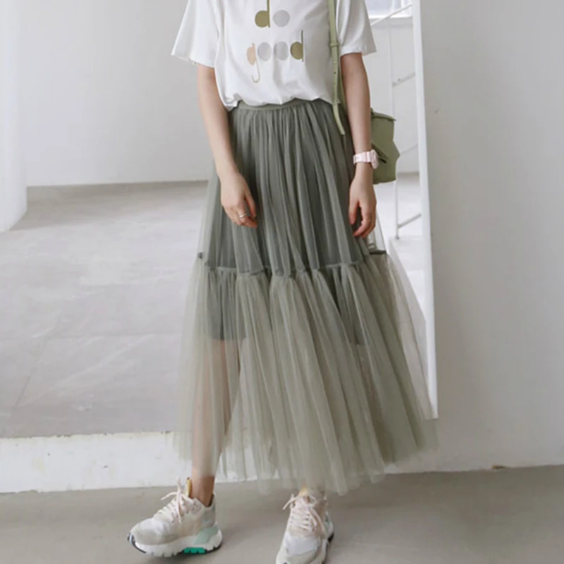 Пышным длинные фатиновые юбки Милые однотонные Туфли качели лоскутное Boho