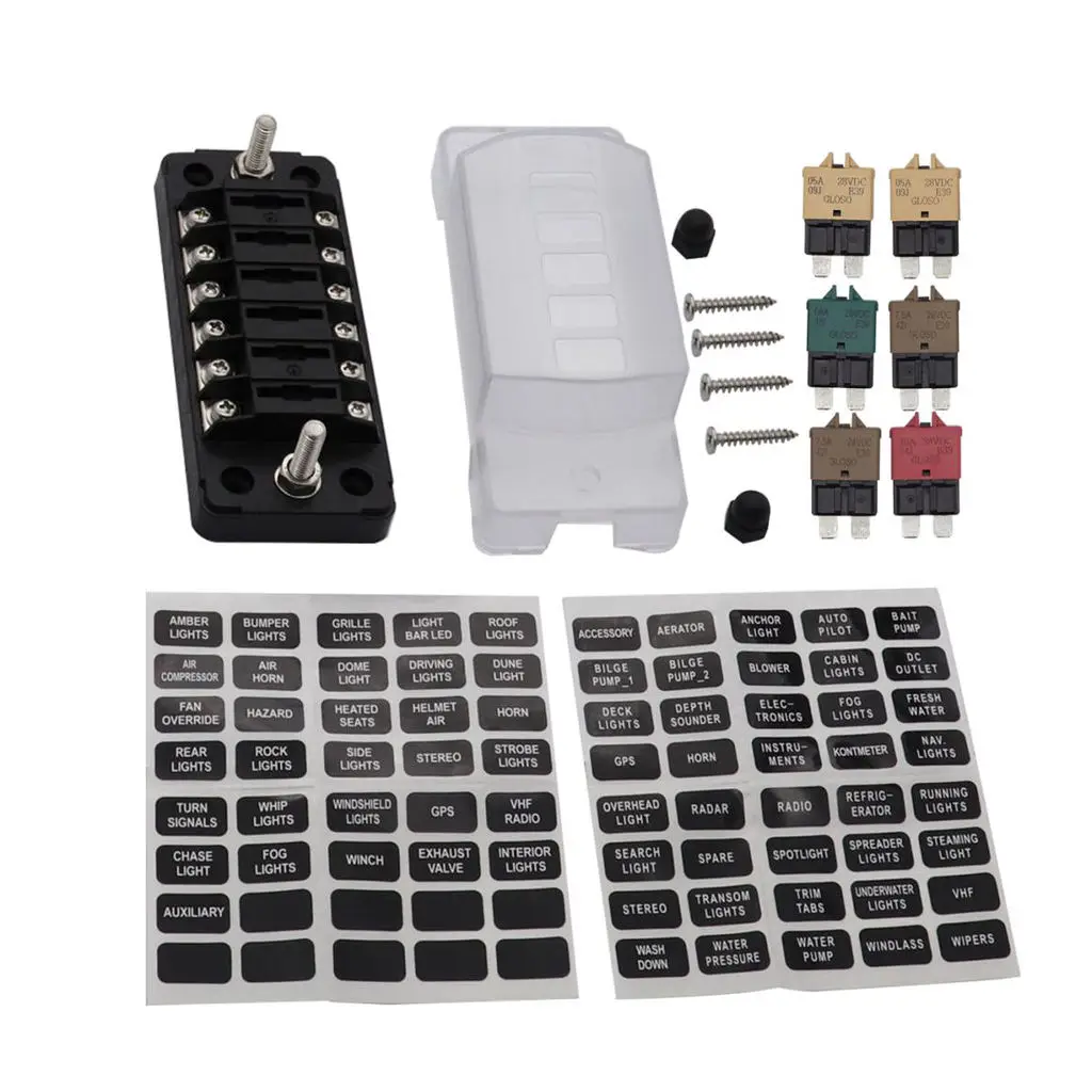 

Лодка постоянного тока 32 В, 6-канальный блок предохранителей ATC / ATO с отрицательной шиной и автобусными клеммами (без предохранителя)