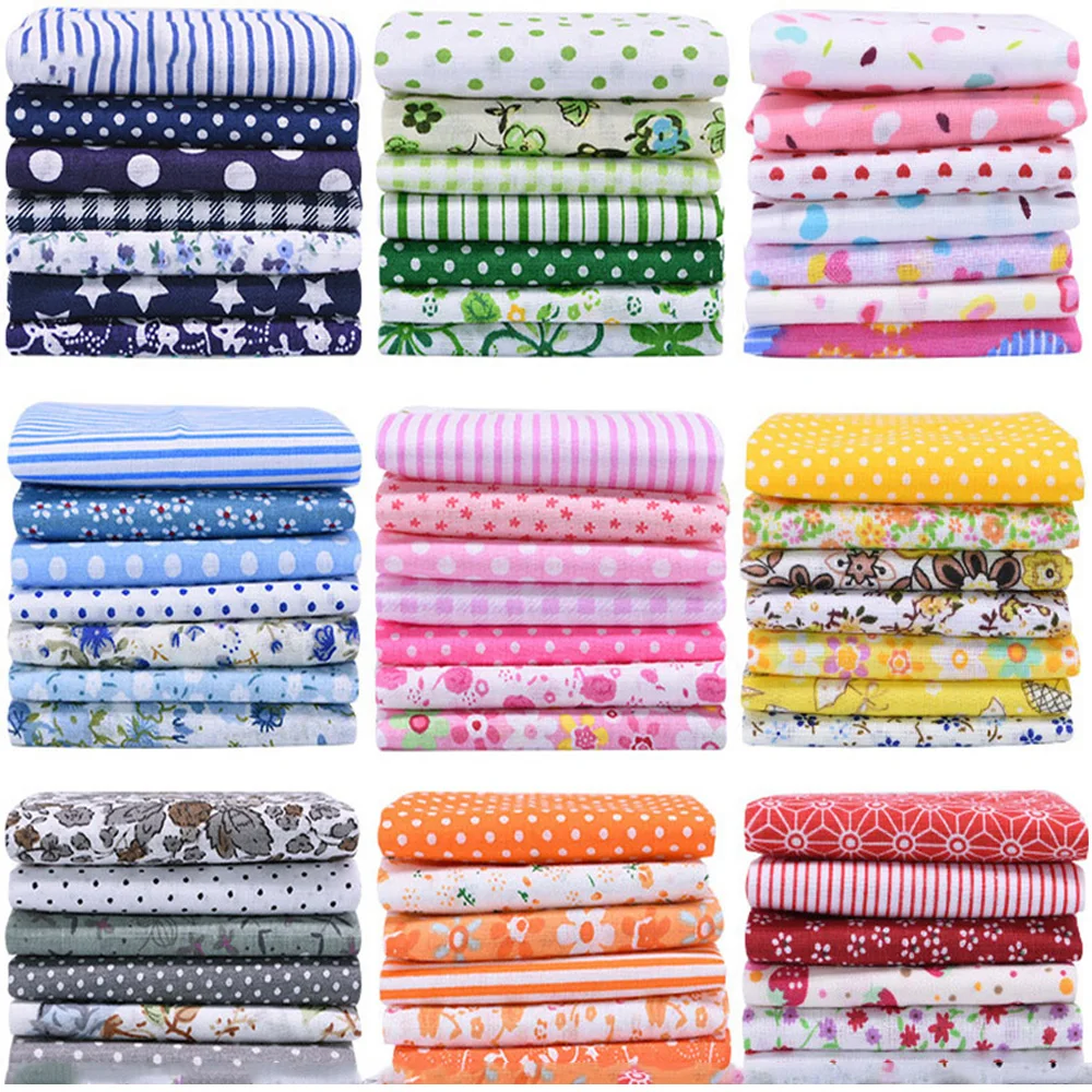 

7Pcs/Color Patchwork Group Plain Cloth Cotton Fabric Printed Cloth Sewing Fabrics for Patchwork Needlework DIY Sewing Accessorie