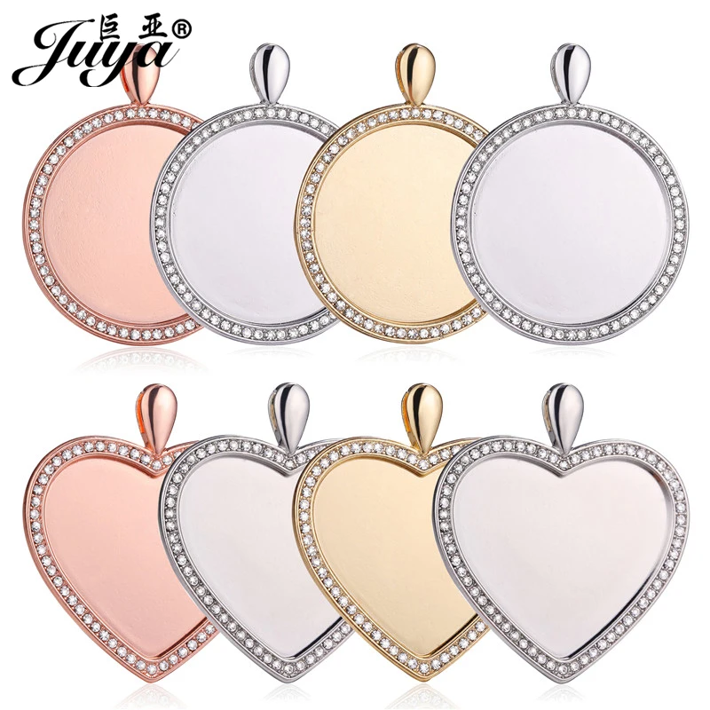 30mm Heart Round Pendant Base Settings Zircon Glossy Blank Tray Bronze Material For Necklace Findings DIY Jewelry Making  - buy with discount
