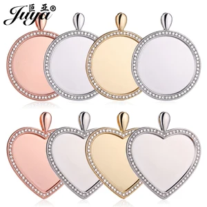 3 шт 30 мм Сердце круглая основа подвески настройки Циркон глянцевый Пустой Лоток бронзовый материал для ожерелья Фурнитура DIY ювелирных изделий