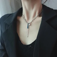 new creative goth pearl womens neck chain fashion choker with rhinestones aesthetic tassel geometric pendant women jewelry gift