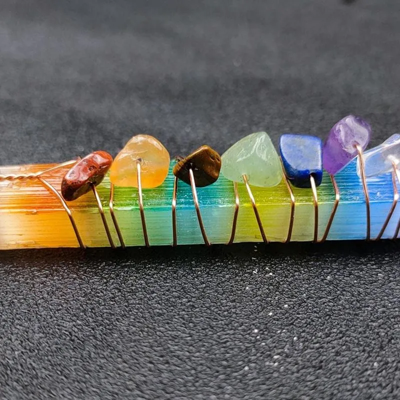 1 шт. Асимметричная палочка Aura Selenite с проволочной оберткой 7 Чакр красочная