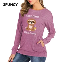 jfuncy long sleeve women t shirt casual autumn spring black gray womens tees tops ladies clothes printed loose female t shirts