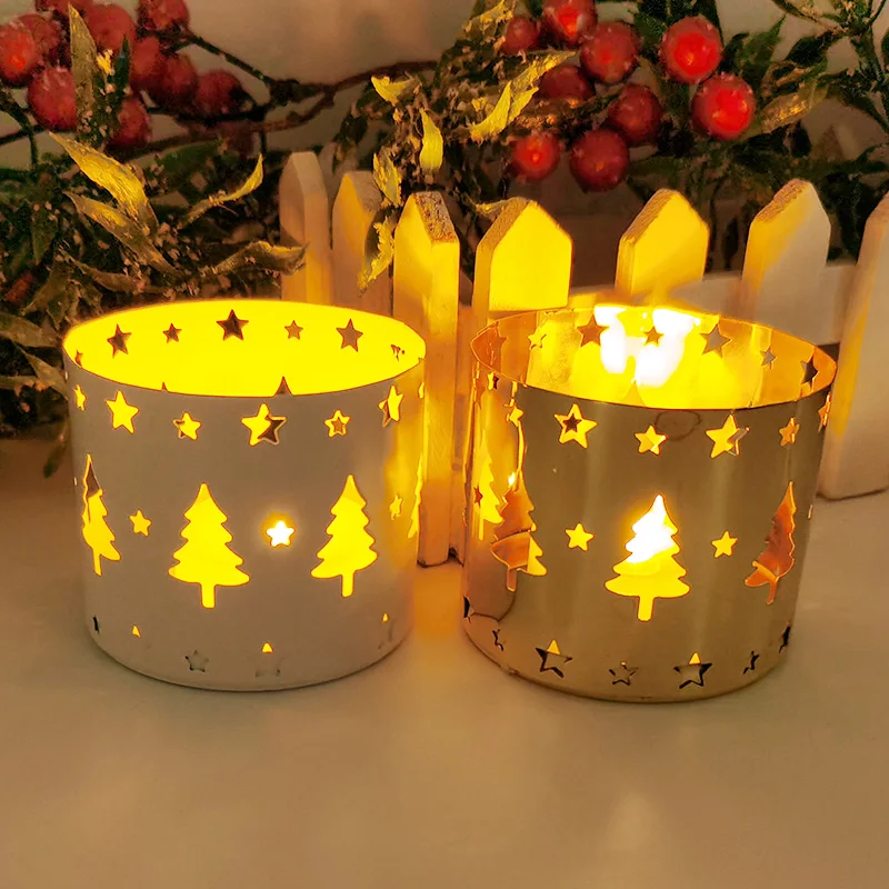 

Christmas Hollow Candle Holder Gold White Black Creative Candlestick Navidad Christmas New Year Party Home Tabletop Decorations