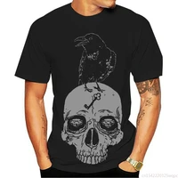 skull tshirt mens t shirt black tops tees high quality raven on skull print t shirts vintage clothes fashion