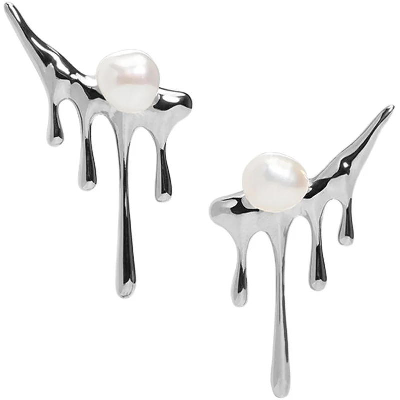 

SexMara 20FW New S925 Retro Earring Temperament Design Metal Irregular Stone Crack Stud Earrings for Women Girls Party Jewelry