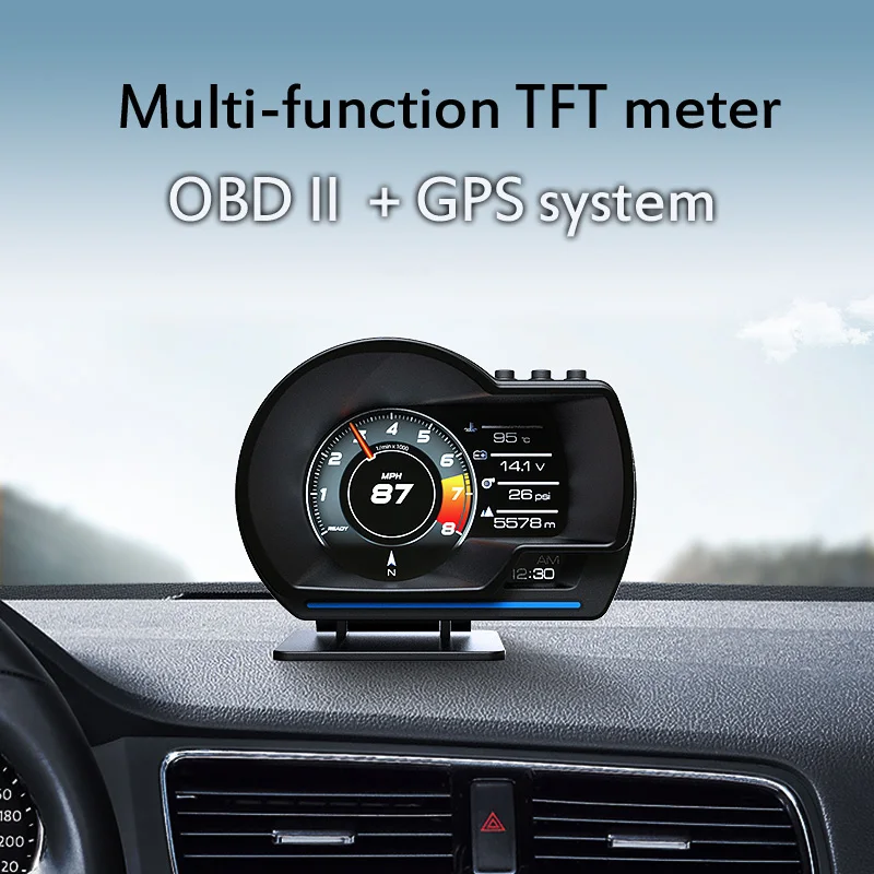 

Car HUD Water&Oil Temp RPM Overspeed Alarm Digital Guage With Ambient Light OBD2 GPS Head Up Display Car Electronics Accessories