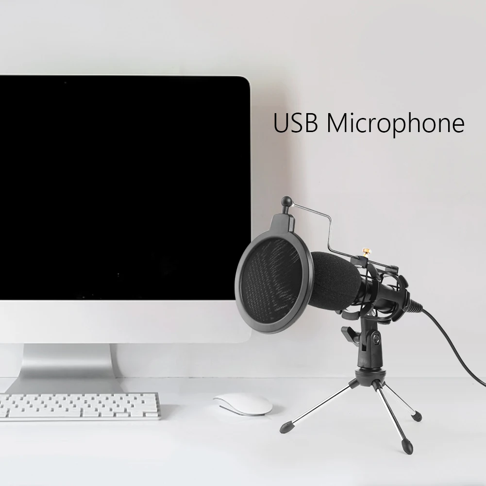 USB Microphone Wired Condenser Studio Mic w/Stand Clip for PC Computer Conference Recording Live Vlog Streaming Media | Электроника