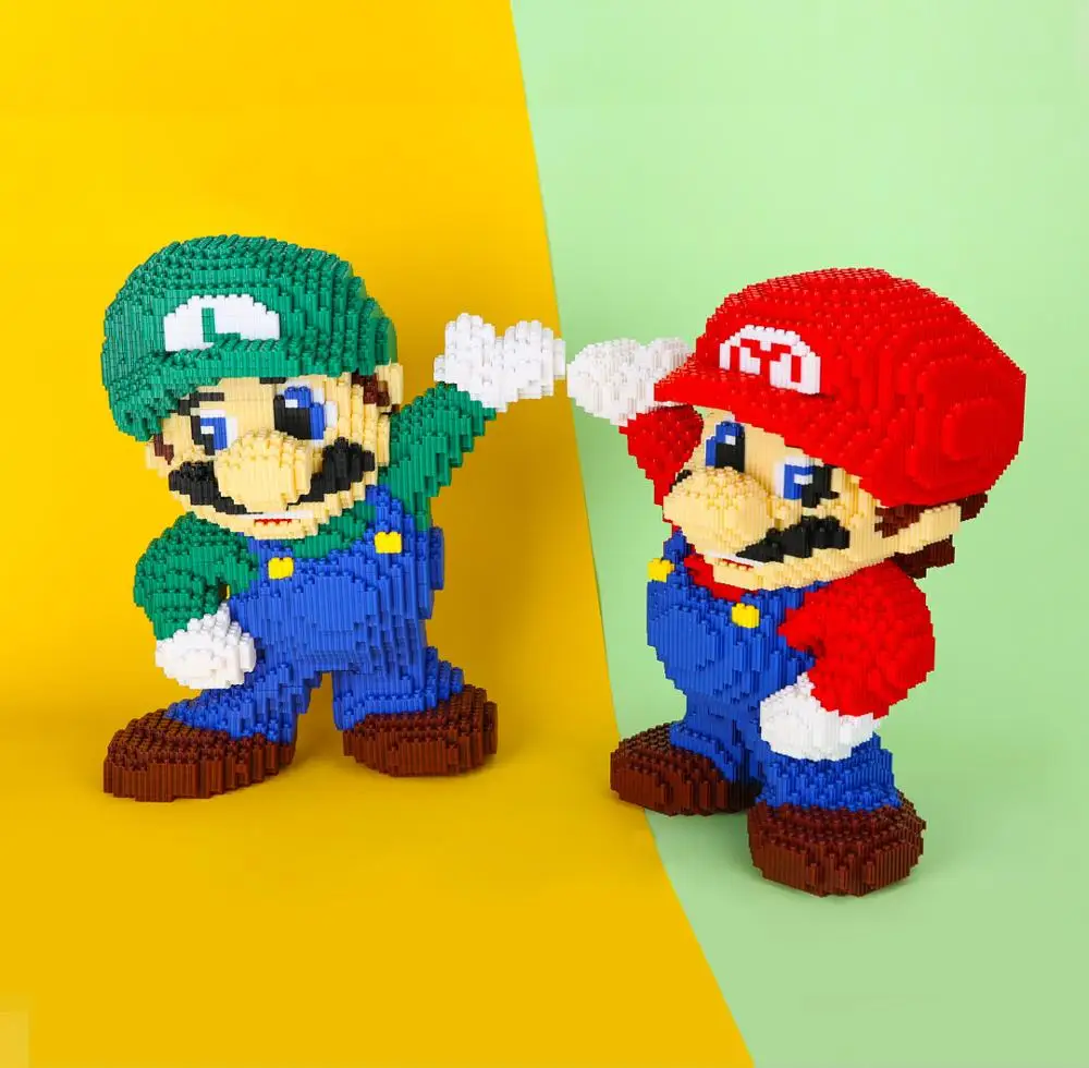 Забавные микро Строительные кирпичи, мультфильмы Супер Марио bros Luigi соединительный блок сборные игрушки коллекция моделей