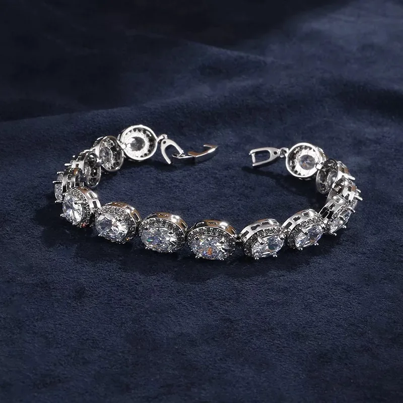 

S36 Platinum Plated Ellipse 5A nscd stone Width 8MM Top Quality Tennis Bracelet bangles for women Wedding Accessories