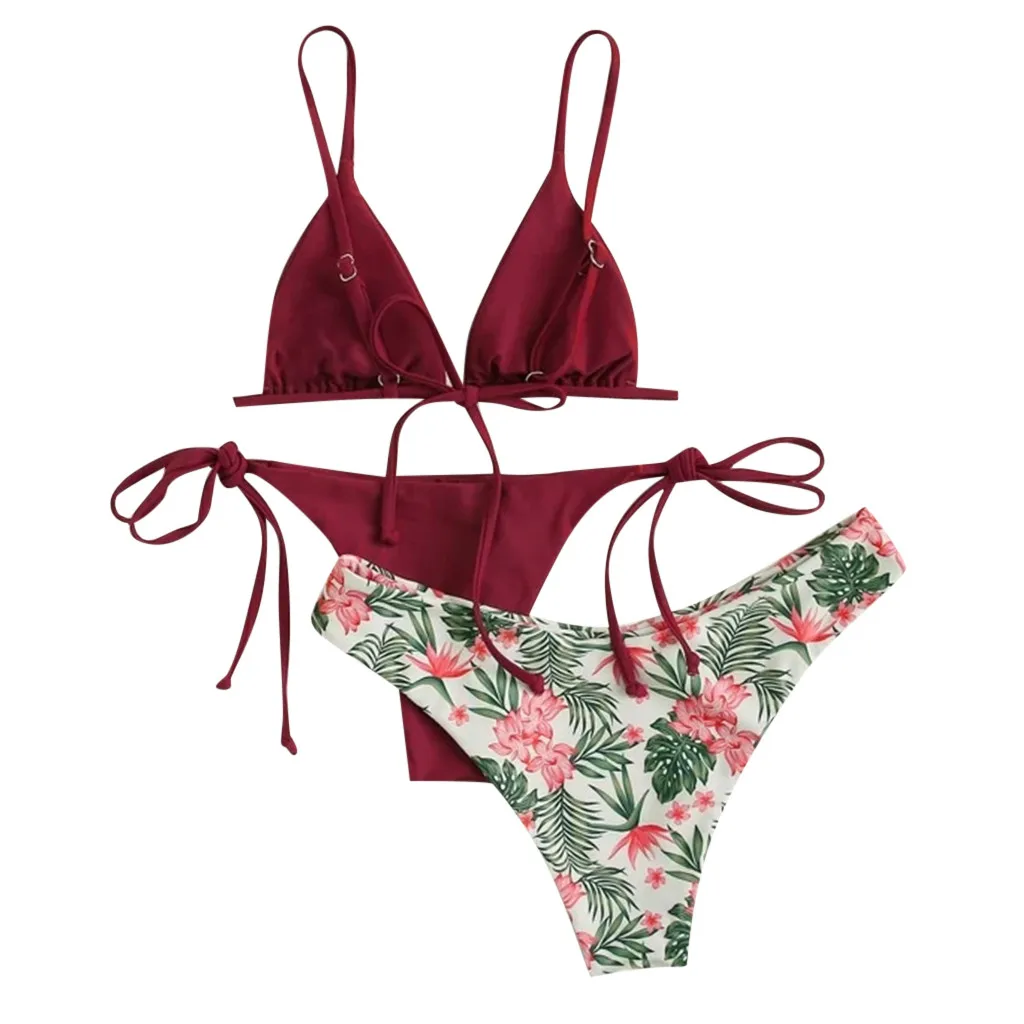 Женский сексуальный купальник бикини с принтом из трех частей пуш ап бюстгальтер