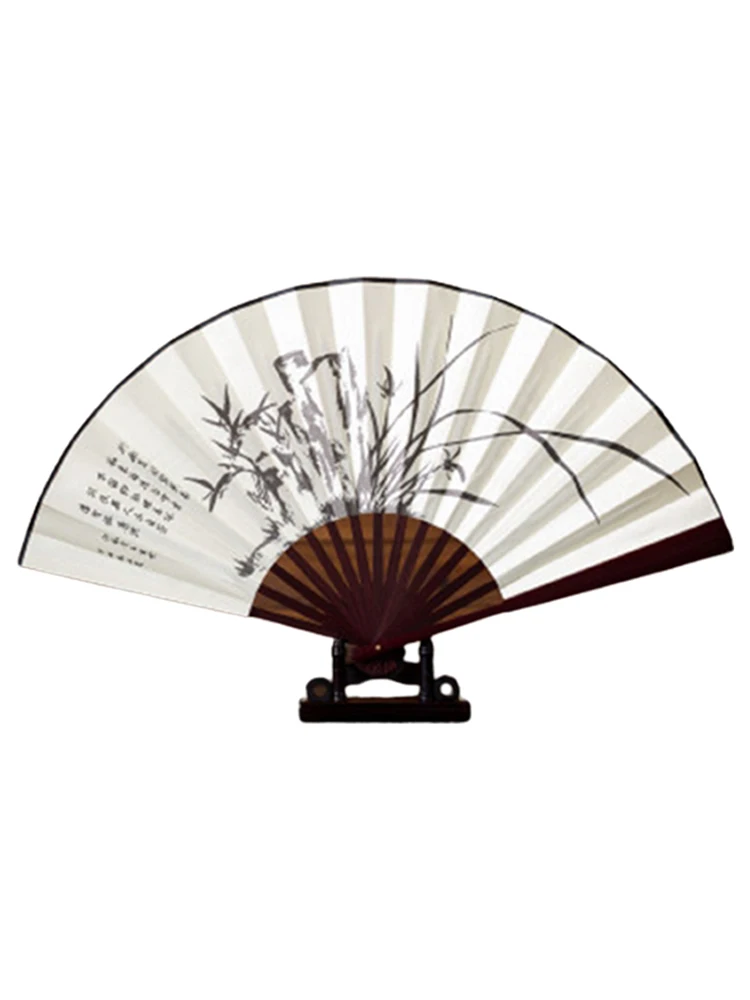 

1Pc Retro Folding Silk Fan Chinese Style Decorative Men Pocket Bamboo Handle Hand Fan