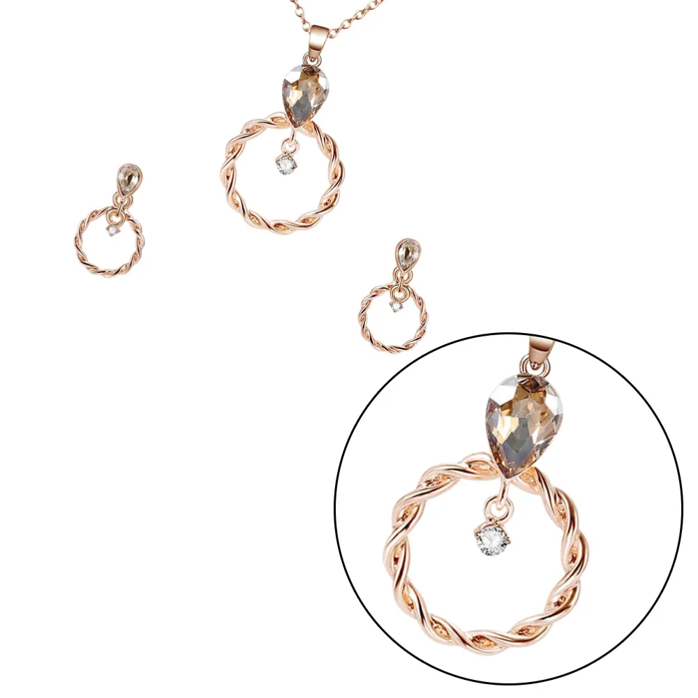 1 Набор ожерелье серьги круглые ушные капли уха длинные висячие со стразами