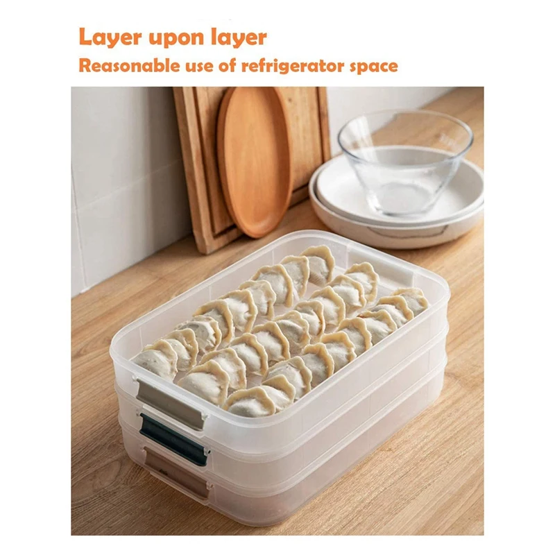 

Fresh-Keeping Box Storage Box, Dumpling Box,for Kitchens and Refrigerators,3-Layer,Transparent Storage Box with Lid
