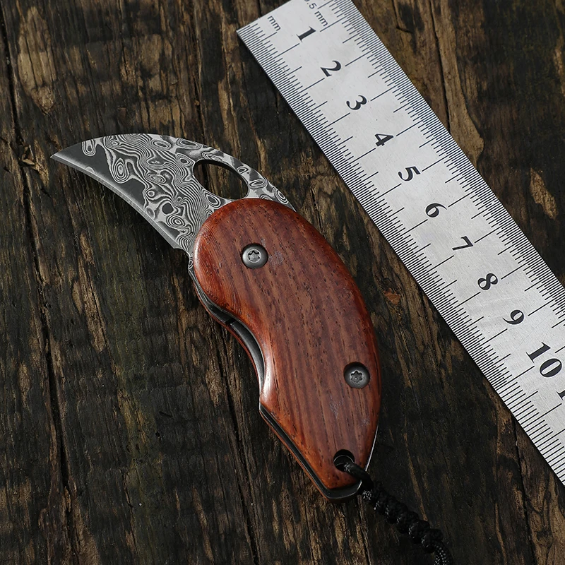 

Dalbergia handle Damascus blade folding knife outdoor EDC camping hiking mountaineering pocket knife 57-59HRC tool knife