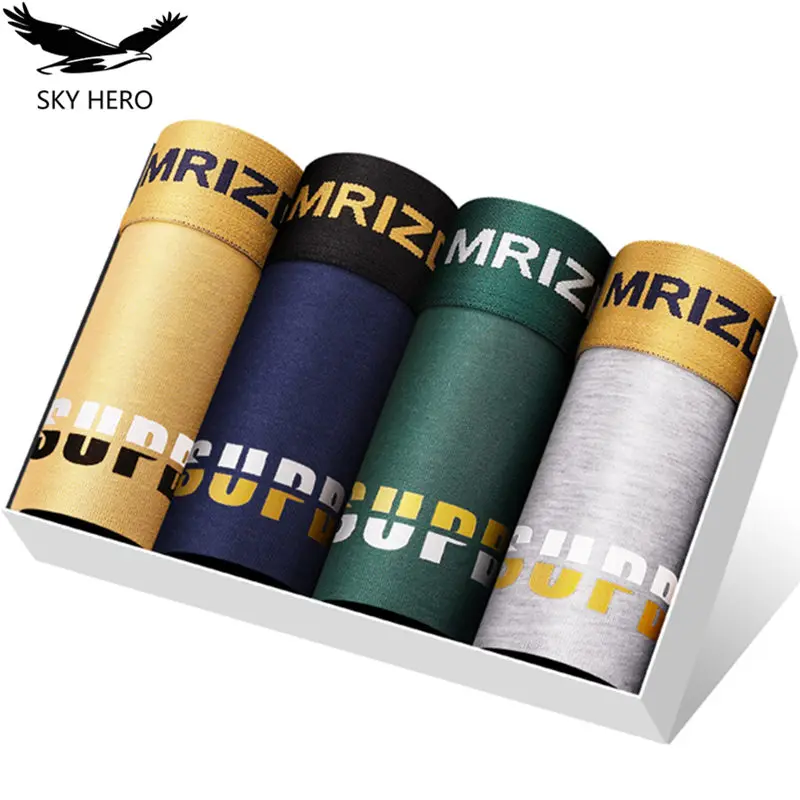 

4pcs/lot Cotton Boxers Men's Underwear Breathable Without Sexy Shorts Branded Male Panties with Print for Man Black Bag for Bulk