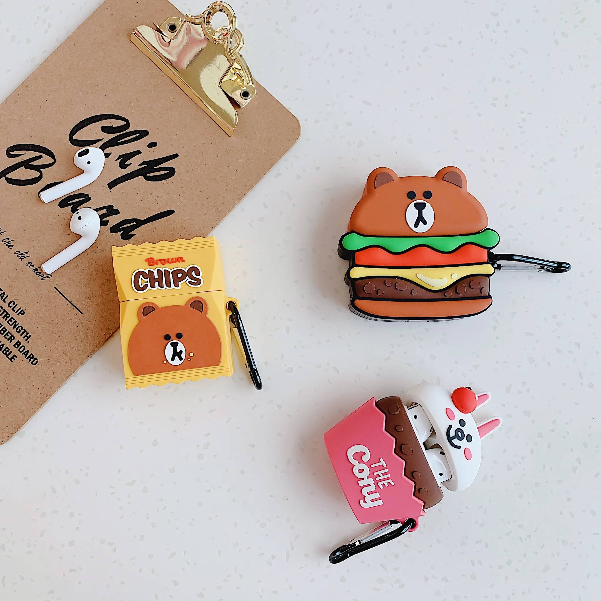 Гамбургер медведь чехол для наушников Airpods силиконовый мультфильм милые