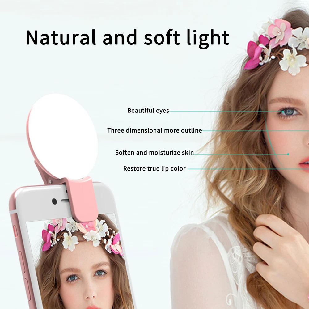 Портативный селфи кольцо свет для телефона LED мягкое клип лампа фотография